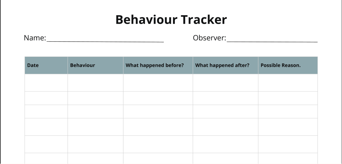 behaviour tracker table